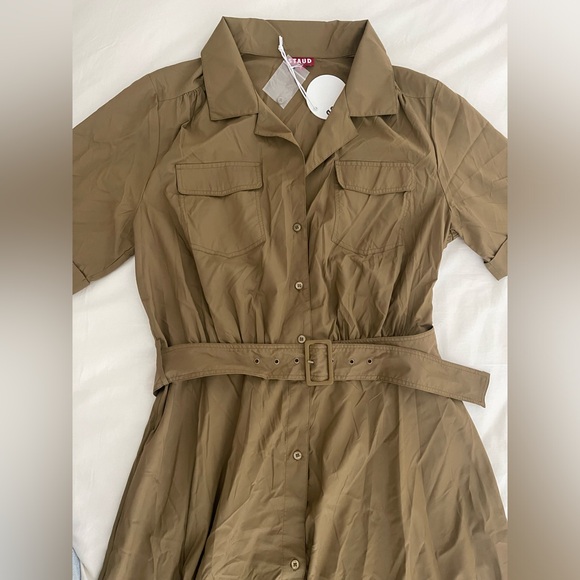 STAUD Millie Dress Green olive caper Maxi Dress with Cuffed Sleeves- size 14 - Picture 8 of 12